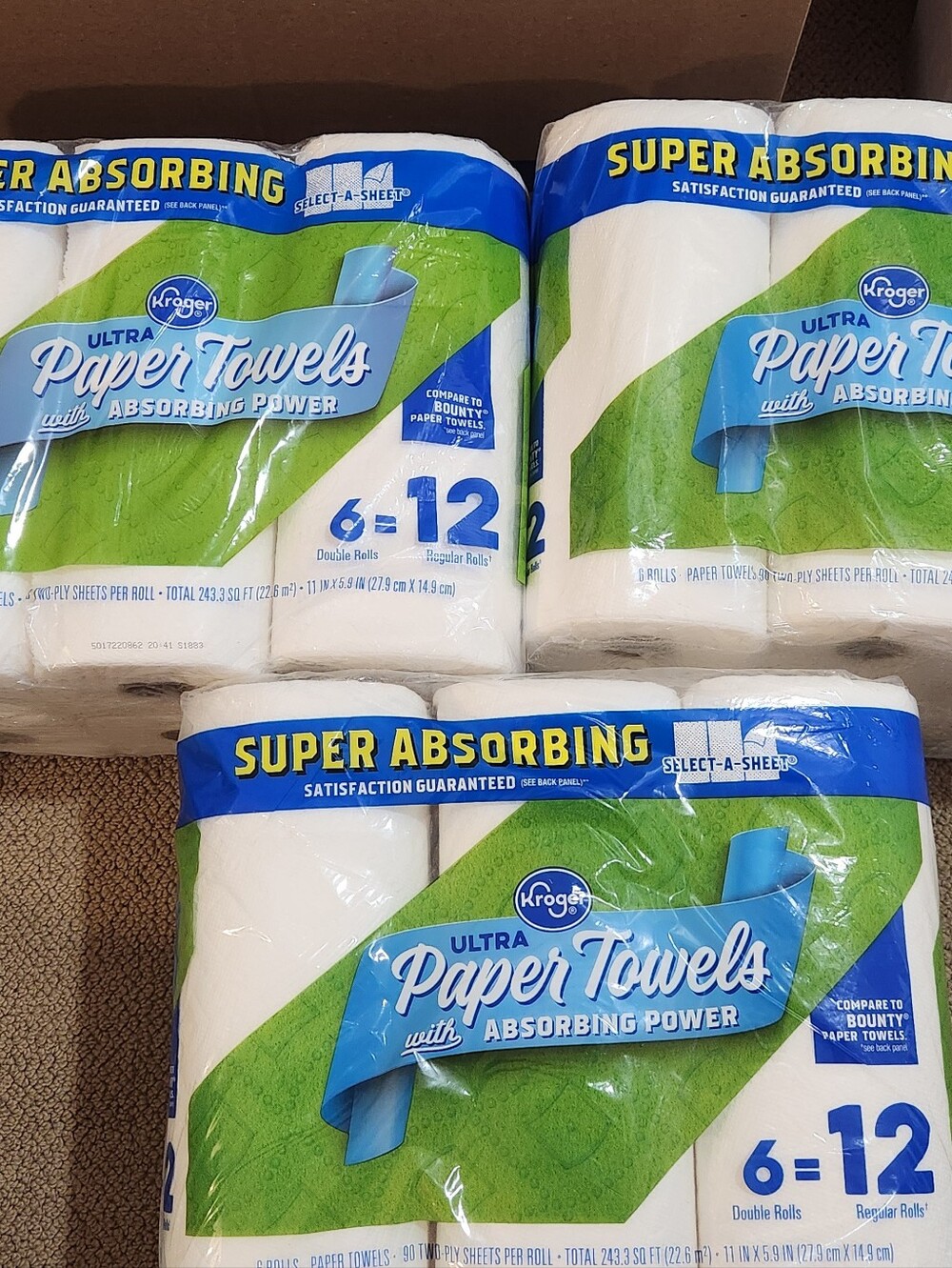 New Packages of Kroger Paper Towels 6 Double Rolls=12 Regular Rolls